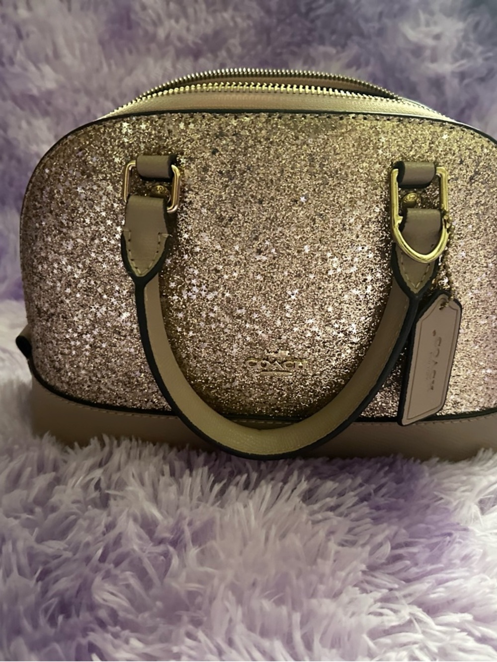 Coach Glitter Dome Satchel - Rose Gold and Cream